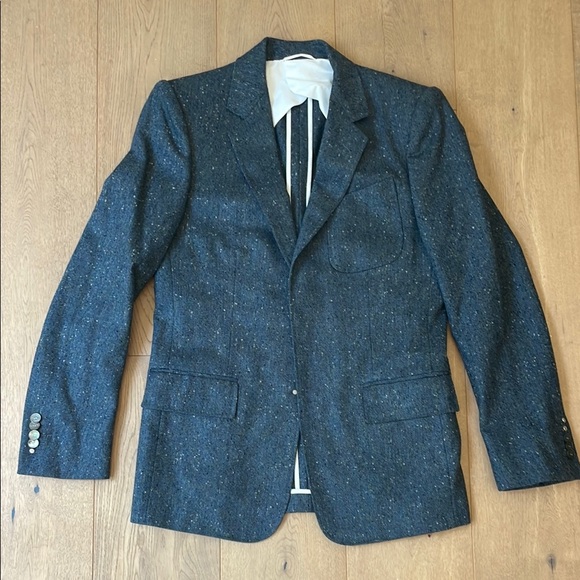 Blue/Gray Antonio Azzuolo Textured Wool Sport Coat with Notch Lapel.